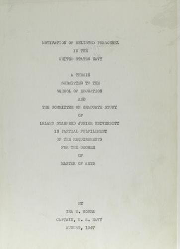 Motivation of enlisted personnel in the United States Navy