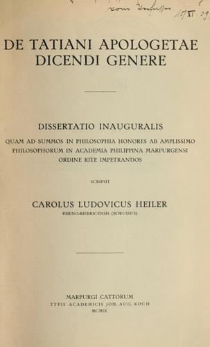 De Tatiani apologeae dicendi genere