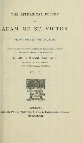 The liturgical poetry of Adam of St. Victor