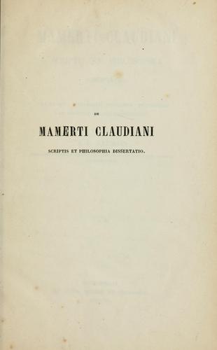De Mammerti Claudiani scriptis et philosophia