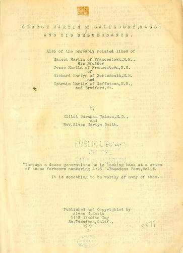 George Martin of Salisbury, Mass., and his descendants