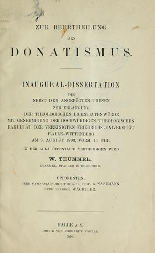 Zur Beurtheilung des Donatismus