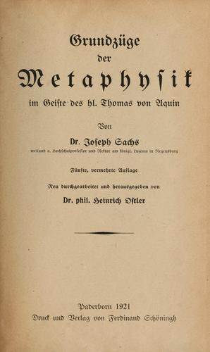 Grundzüge der Metaphysik im Geiste des hl. Thomas von Aquin