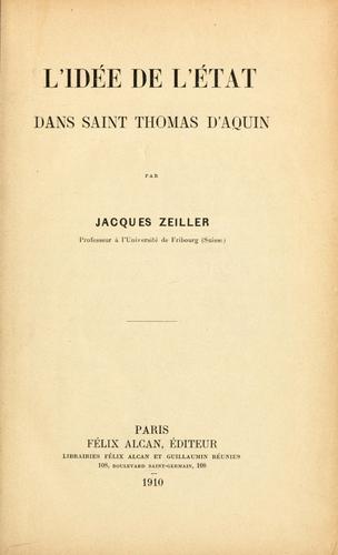 L'Idée de l'état dans Saint Thomas d'Aquin