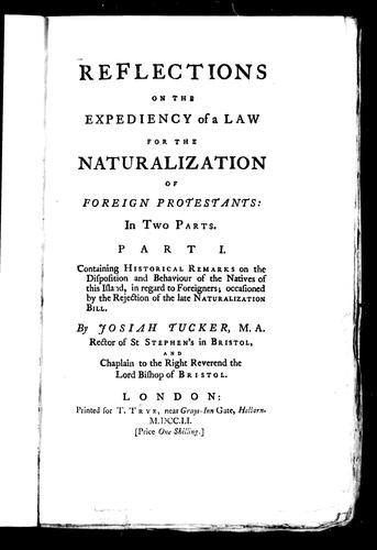 Reflections on the expediency of a law for the naturalization of foreign Protestants