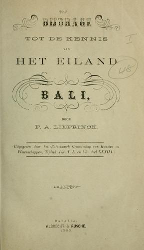 Bijdrage tot de kennis van het eiland Bali