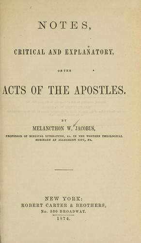 Notes, critical and explanatory, on the Acts of the apostles