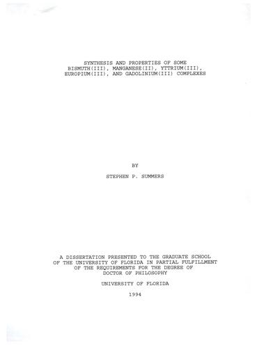 Synthesis and properties of some bismuth (III), manganese (II), yttrium (III), europium (III), and gadolinium (III) complexes