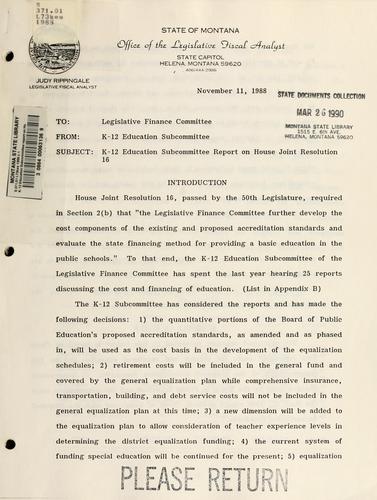 K-12 Education Subcommittee report on House Joint Resolution 16