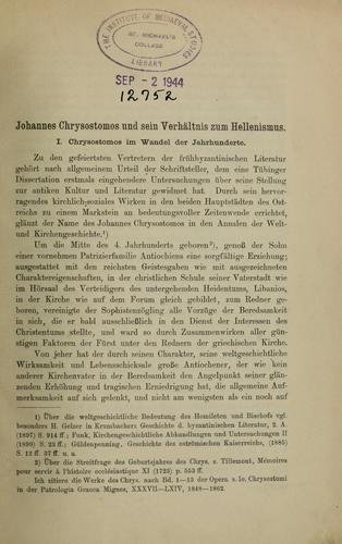 Johannes Chrysostomos und sein verhältnis zum Hellenismus