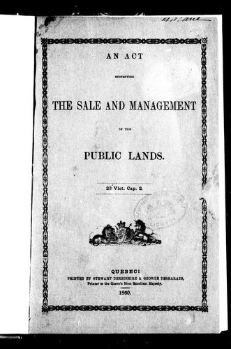 An Act respecting the sale and management of the public lands