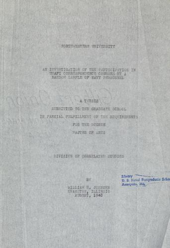 An investigation of the participation in USAFI correspondence courses by a random sample of navy personnel ..