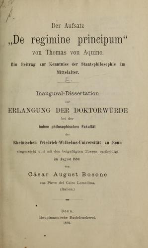 Der Aufsatz "De Regimine Principum" von Thomas von Aquino