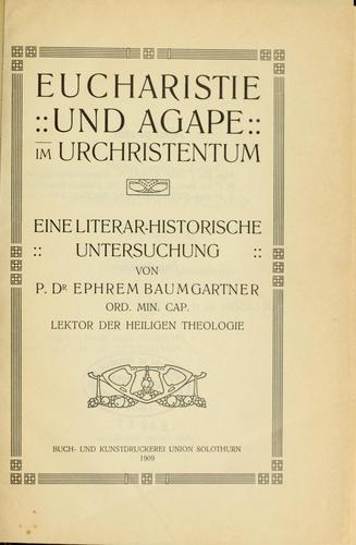Eucharistie und Agape im Urchristentum