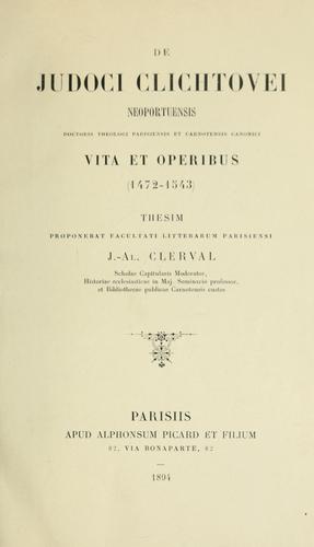 De Judoci Clichtovei Neoportuensis