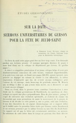 Sur la date des sermons universitaires de Gerson pour la fête du Jeudi-Saint