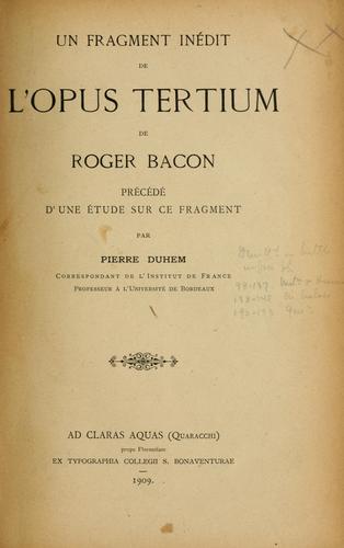 Un fragment inédit de l'Opus tertium de Roger Bacon