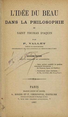 L'Idée du beau dans la philosophie de Saint Thomas d'Aquin