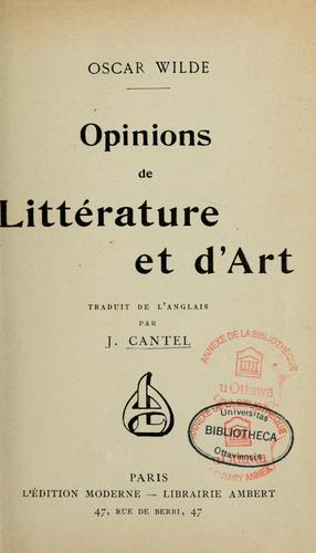 Opinions de littérature et d'art