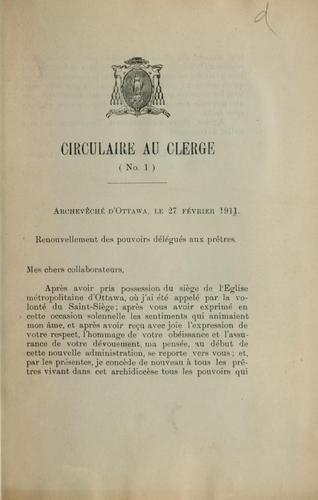 Circulaires au clergé du diocèse d'Ottawa, 1911-1922