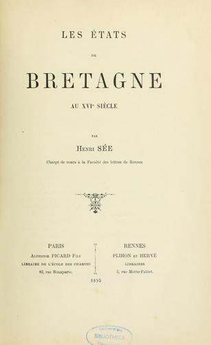 Les Etats de Bretagne au XVIe siècle