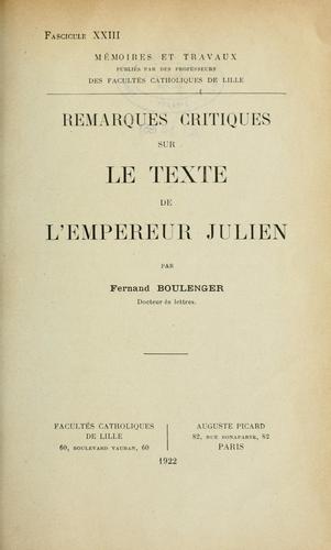 Remarques critiques sur le texte de l'empereur Julien