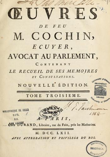 Oeuvres de feu M. Cochin