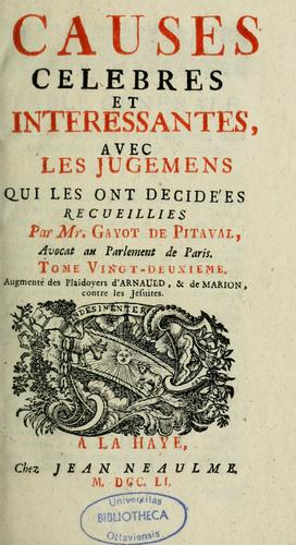 Causes célèbres et intéressantes, avec les jugements qui les ont décidées