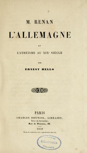 M. Renan, l'Allemagne et l'athéisme au XIXe siècle