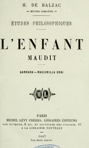 L'Enfant maudit ; Gambara ; Massimilla Doni