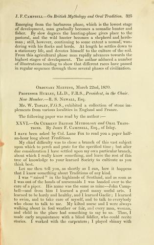 On current British mythology and oral traditions