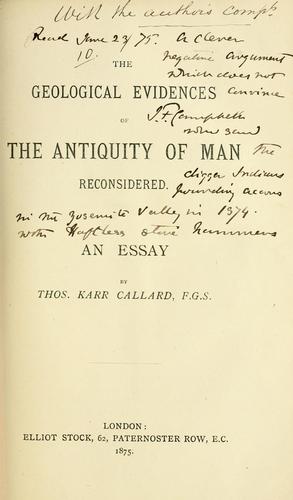 The geological evidences of the anitiquity of man reconsidered