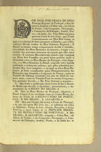 Dom João por grąca de Deos Principe Regente de Portugal, e dos Algarves, d'aquém e d'além mar, em Africa de Guiné