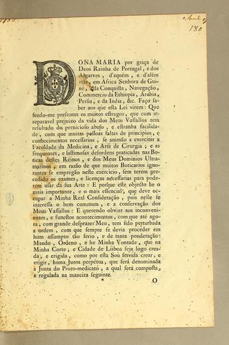 Dona Maria por graça de Deos Raihna de Portugal, e dos Algarves, d'aquém, e d'alémar