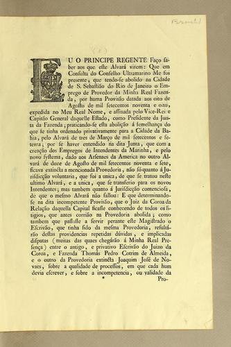 Eu o Principe Regente fąco saber aos que este alvará virem