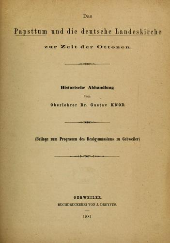 Das papsttum und die deutsche landeskirche zur zeit der Ottonen