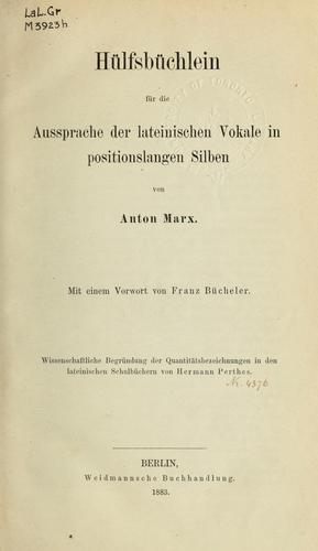 Hülfsbüchlein für die Aussprache der lateinischen Vokale in positionslangen Silben