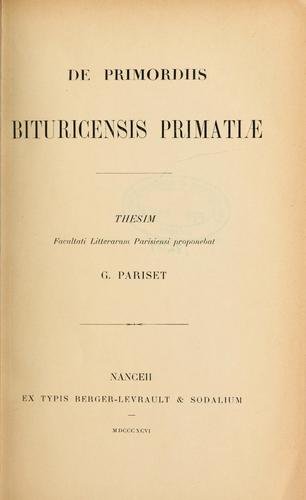 De primordiis Bituricensis primatiae