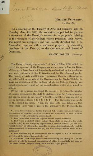 A statement of the faculty's reasons for its proposals relating to the reduction of the college course ...