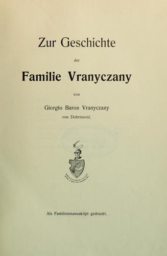 Zur Geschichte der Familie Vranyczany