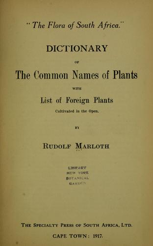 Dictionary of the common names of plants with list of foreign plants cultivated in the open