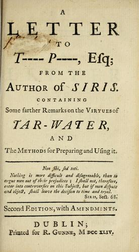 A letter to T---- P----, esq. [.i.e. Thomas Prior] from the author of Siris