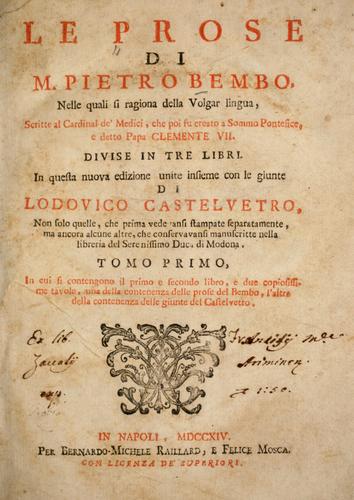 Le prose di M. Pietro Bembo nelle quali si ragiona della volgar lingua