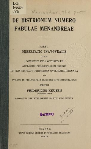 De histrionum numero fabulae Menandreae