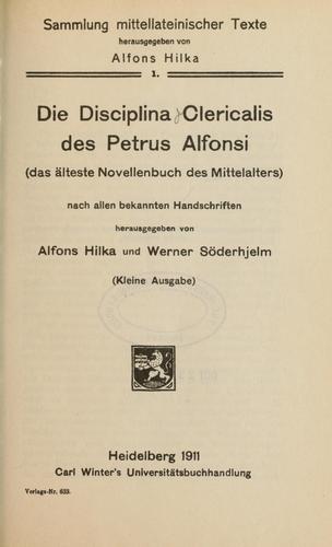 Die Disciplina clericalis des Petrus Alfonsi