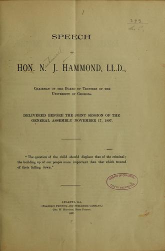 Speech of Hon. N.J. Hammond ..