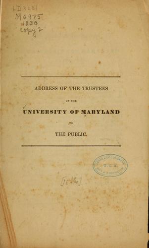 Address of the trustees of the University of Maryland to the public