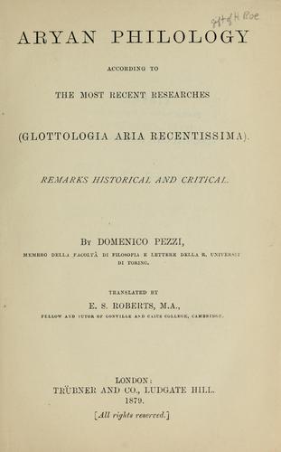 Aryan philology according to the most recent researches