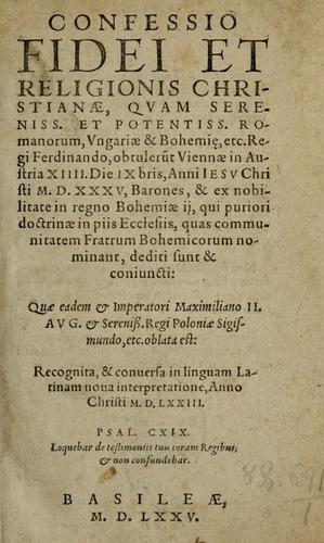 Confessio fidei et religionis Christianae, qvam sereniss