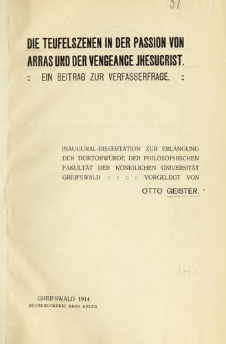 Die Teufelszenen in der Passion von Arras und der Vengeance Jhesucrist